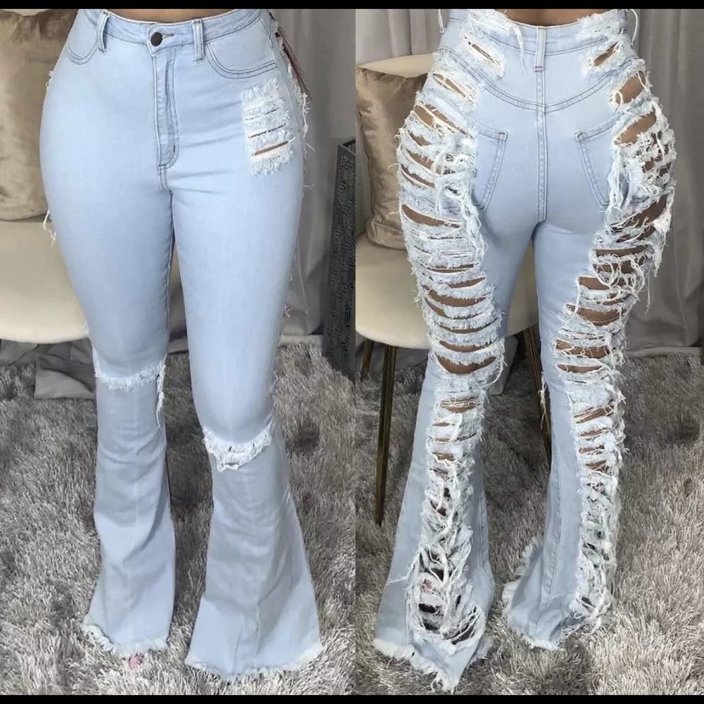 ripped flare jeans